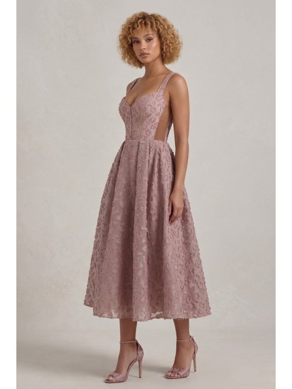 NWT House Of CB Lovely in Adobe Rose Textured Jacquard Corset Midi Dress M